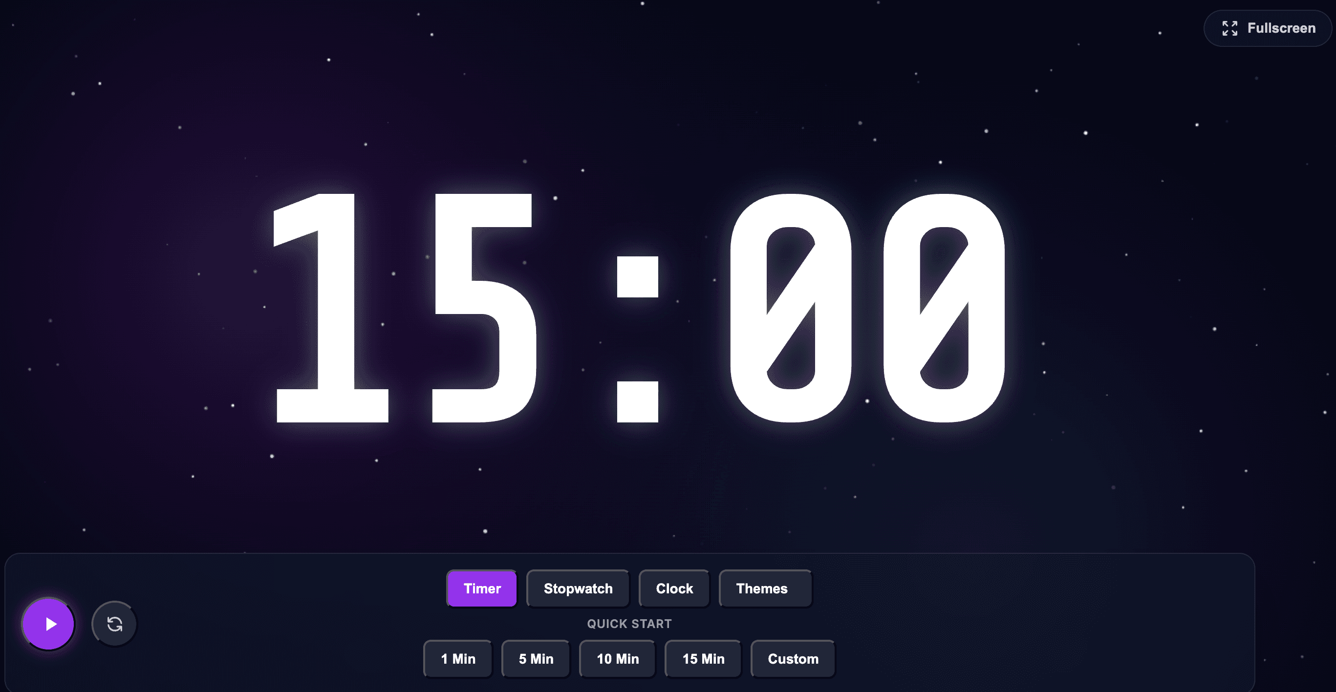 Timr — a full-screen classroom timer running at 15:00